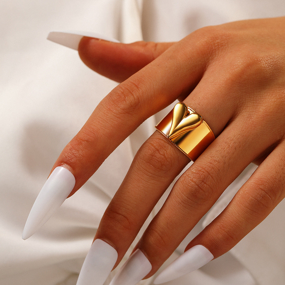 SRNG-19 - Heart Shaped Stainless Steel Ring - Adjustable