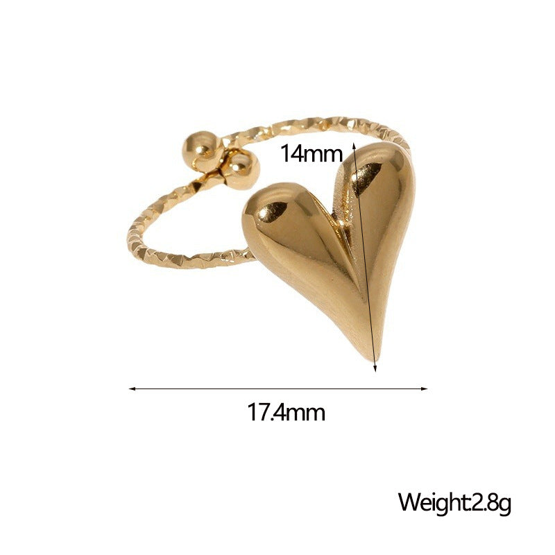 SRNG-42 - Heart Shaped Stainless Steel Ring - Adjustable