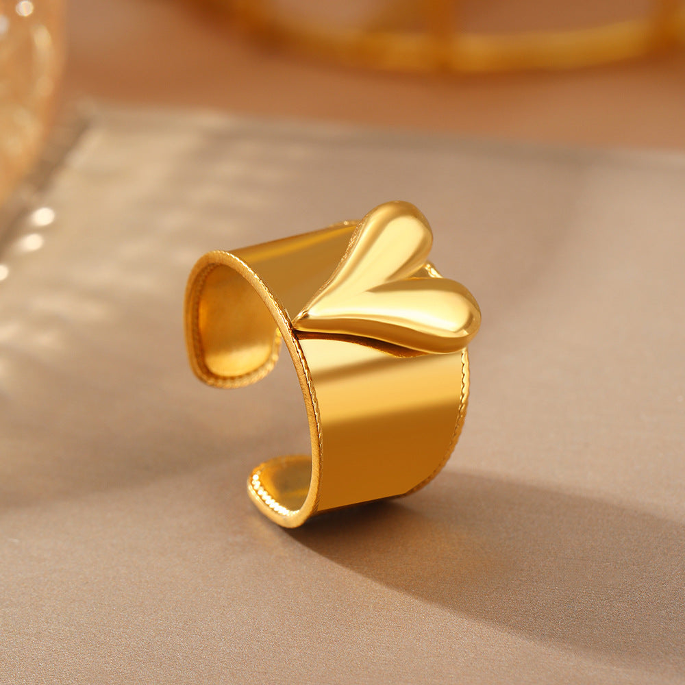 SRNG-19 - Heart Shaped Stainless Steel Ring - Adjustable