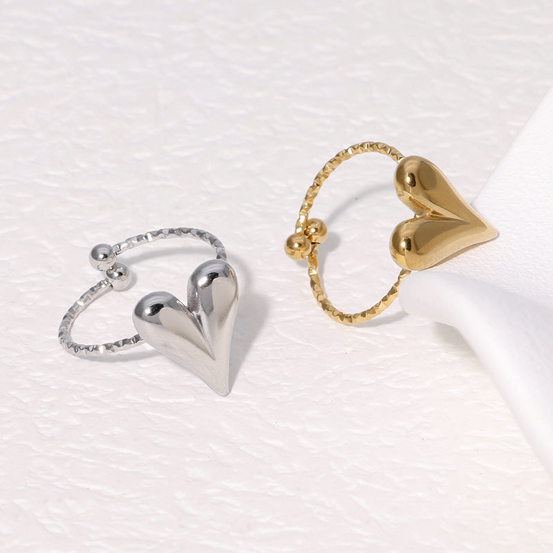 SRNG-42 - Heart Shaped Stainless Steel Ring - Adjustable