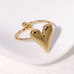 SRNG-42 - Heart Shaped Stainless Steel Ring - Adjustable