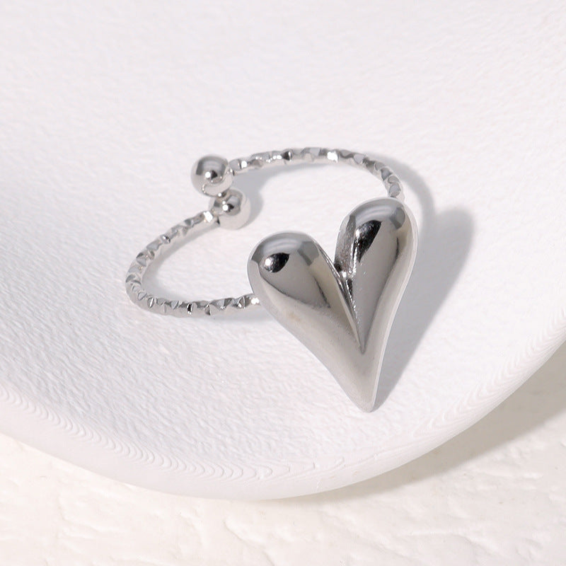 SRNG-42 - Heart Shaped Stainless Steel Ring - Adjustable
