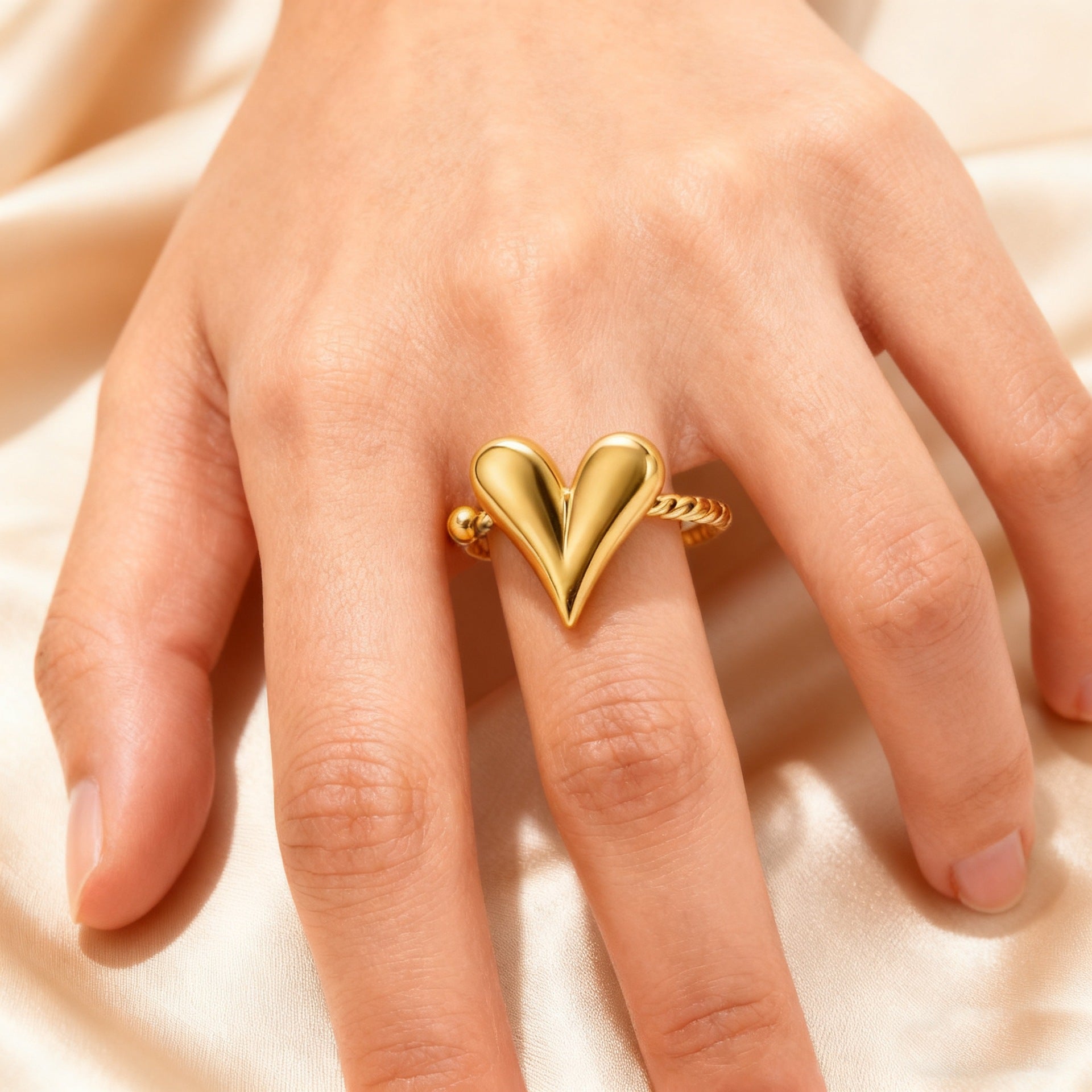 SRNG-42 - Heart Shaped Stainless Steel Ring - Adjustable