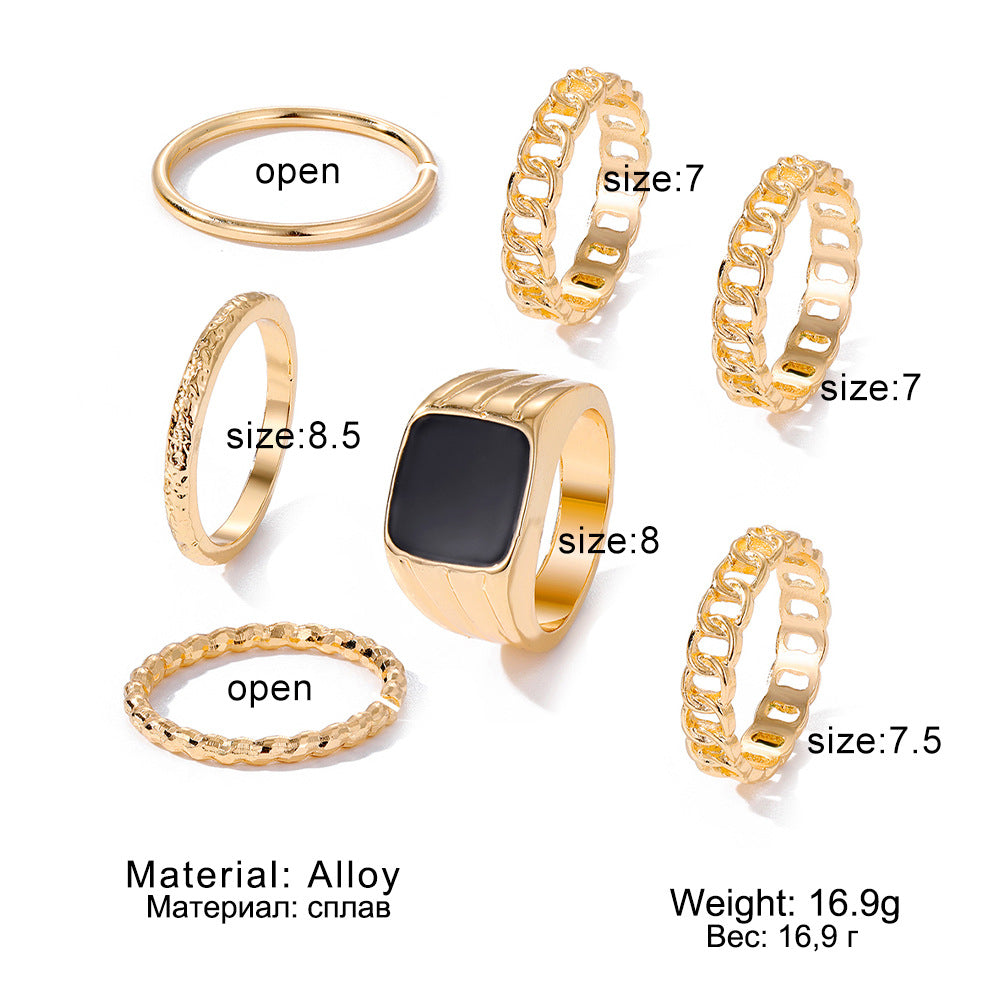 Hip-Hop Cold Wind Ring 7-Piece Set