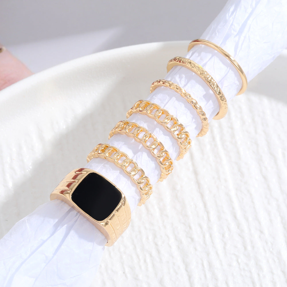 Hip-Hop Cold Wind Ring 7-Piece Set
