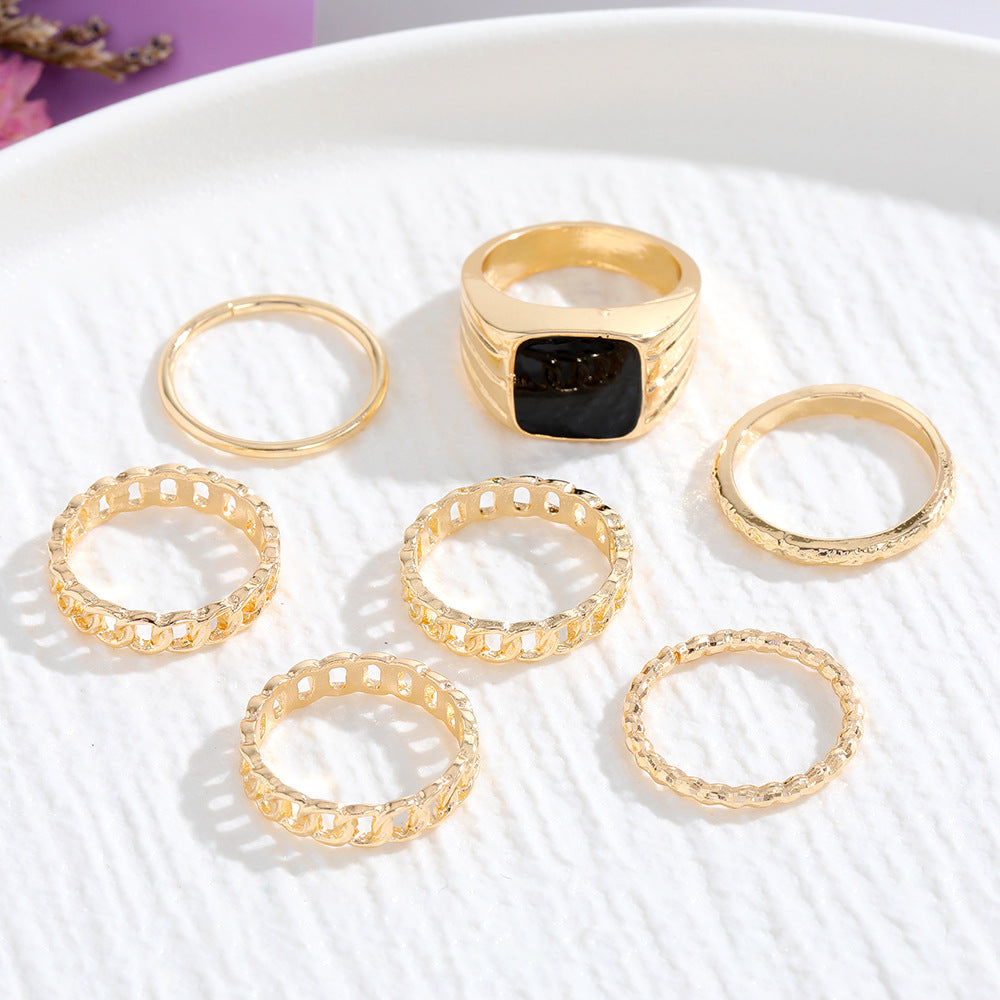 Hip-Hop Cold Wind Ring 7-Piece Set