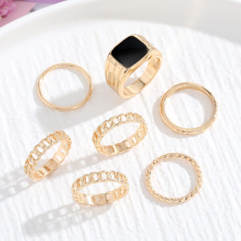Hip-Hop Cold Wind Ring 7-Piece Set