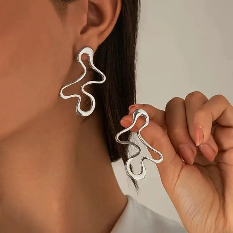 Hollow Geometry Metal Stud Earrings