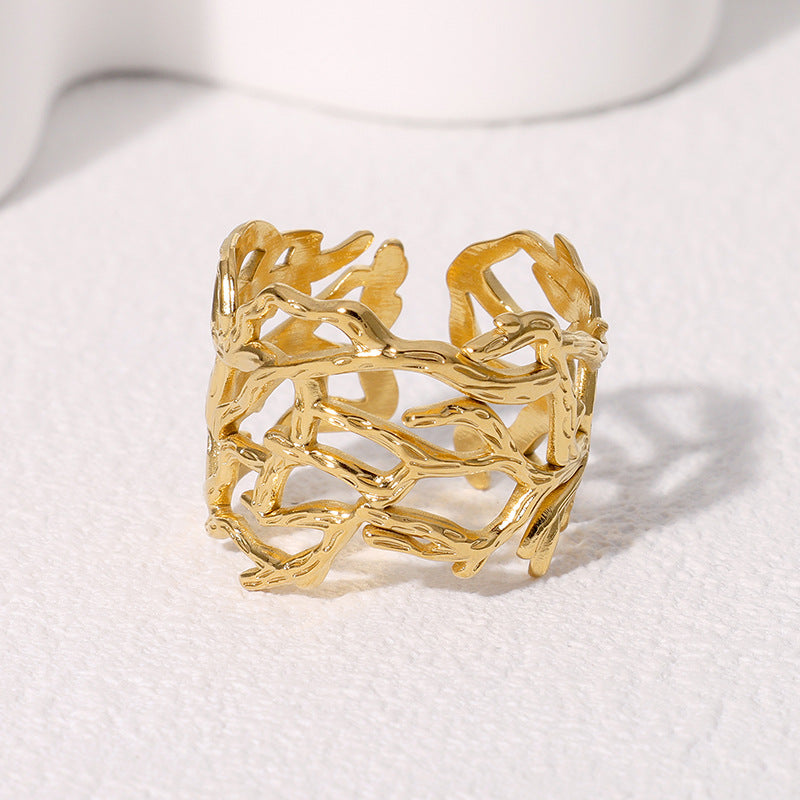 SRNG-47 - Hollow Wide Stainless Steel Ring - Adjustable