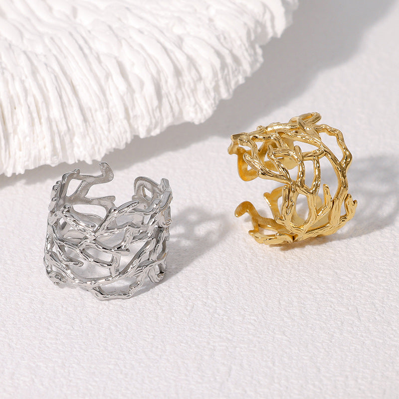 SRNG-47 - Hollow Wide Stainless Steel Ring - Adjustable