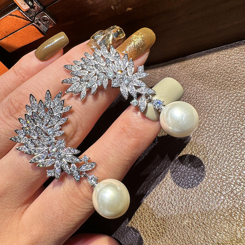 ZER20 - Imitation Pearl Inlaid Zirconia Earrings