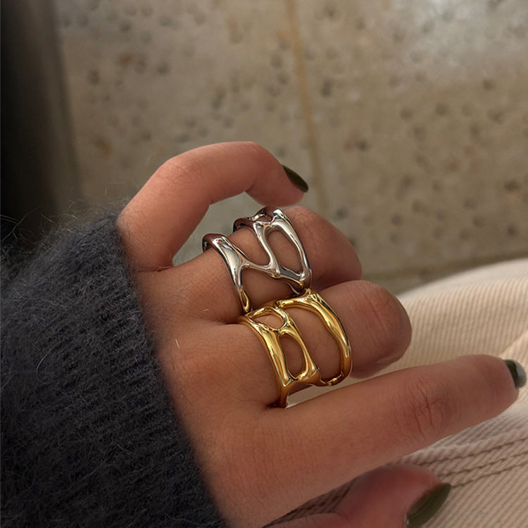 SRNG-40 - Irregular Hollow Stainless Steel Ring - Adjustable