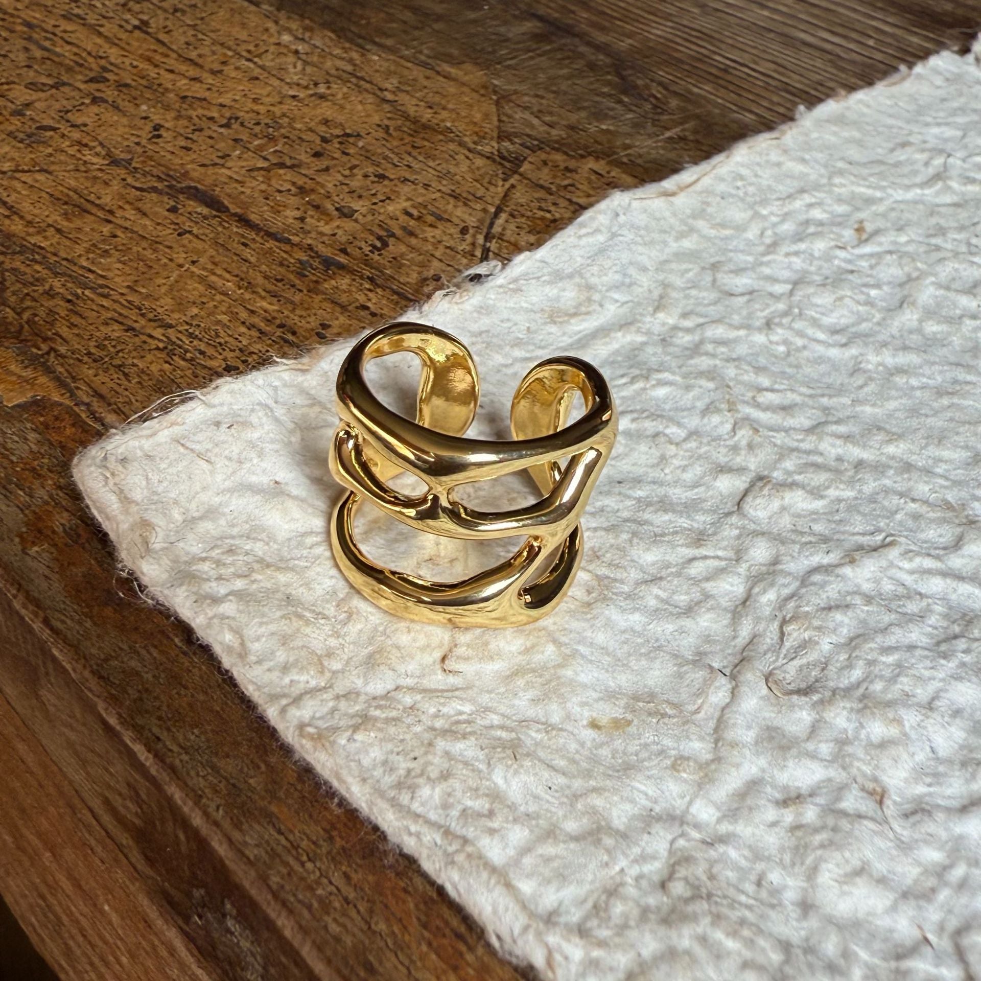 SRNG-40 - Irregular Hollow Stainless Steel Ring - Adjustable