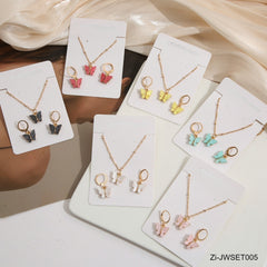 2-piece Set Acrylic Alloy Butterfly Shape Popular Jewelry Necklace Earrings