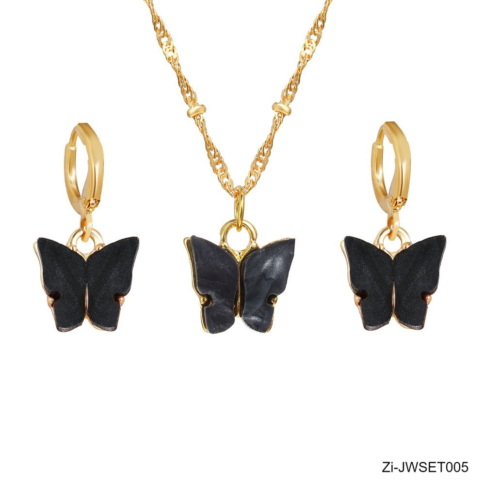 2-piece Set Acrylic Alloy Butterfly Shape Popular Jewelry Necklace Earrings - Zi Collection Hub