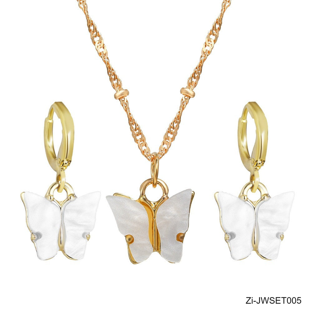 2-piece Set Acrylic Alloy Butterfly Shape Popular Jewelry Necklace Earrings - Zi Collection Hub