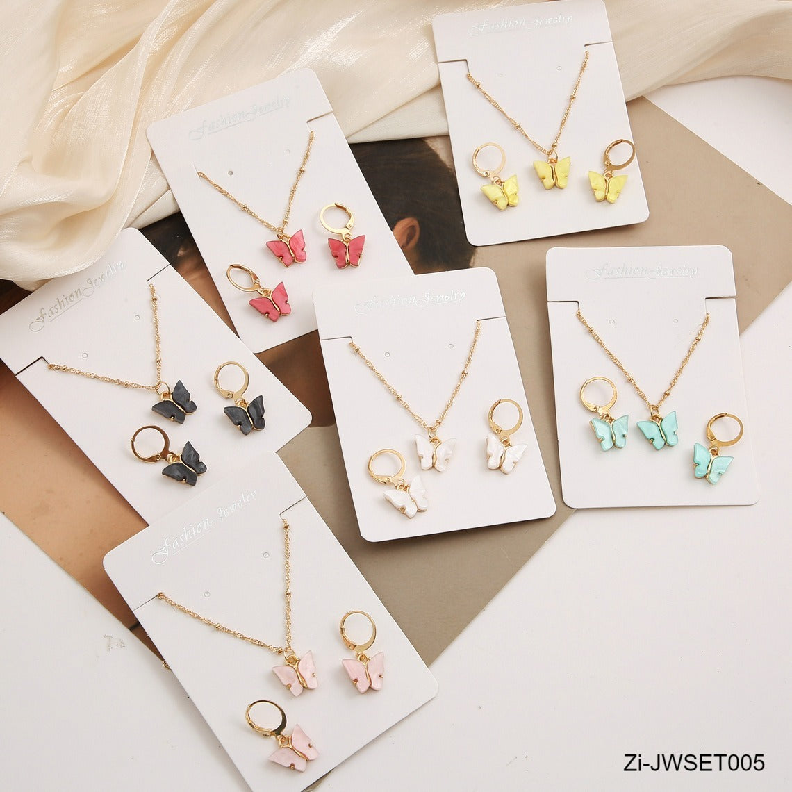 2-piece Set Acrylic Alloy Butterfly Shape Popular Jewelry Necklace Earrings - Zi Collection Hub