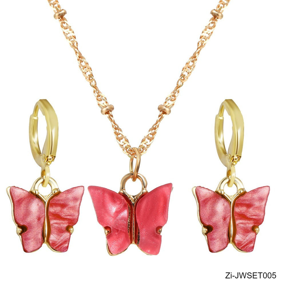2-piece Set Acrylic Alloy Butterfly Shape Popular Jewelry Necklace Earrings - Zi Collection Hub