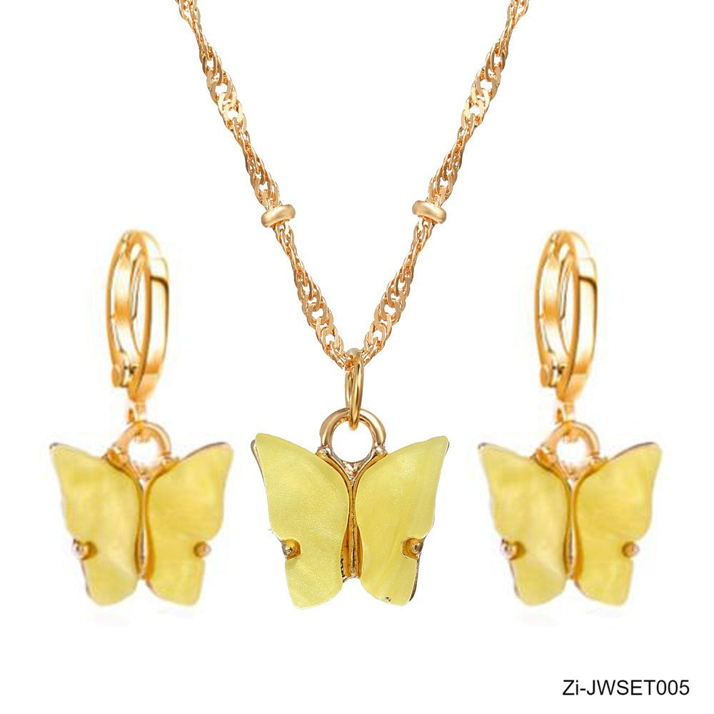 2-piece Set Acrylic Alloy Butterfly Shape Popular Jewelry Necklace Earrings - Zi Collection Hub