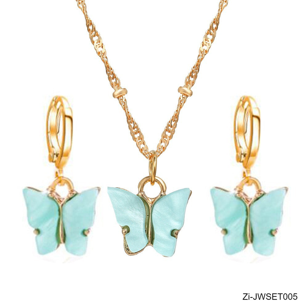 2-piece Set Acrylic Alloy Butterfly Shape Popular Jewelry Necklace Earrings - Zi Collection Hub