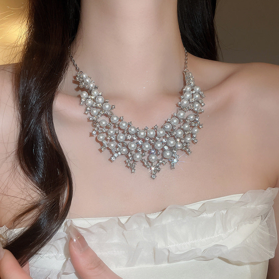 Openwork Pearl Earrings and Necklace