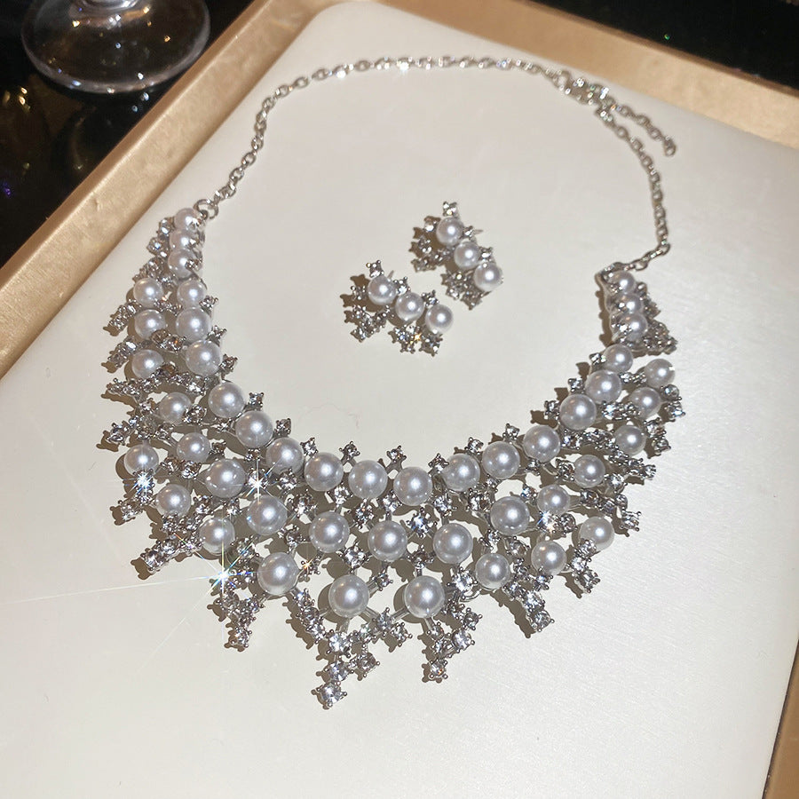 Openwork Pearl Earrings and Necklace