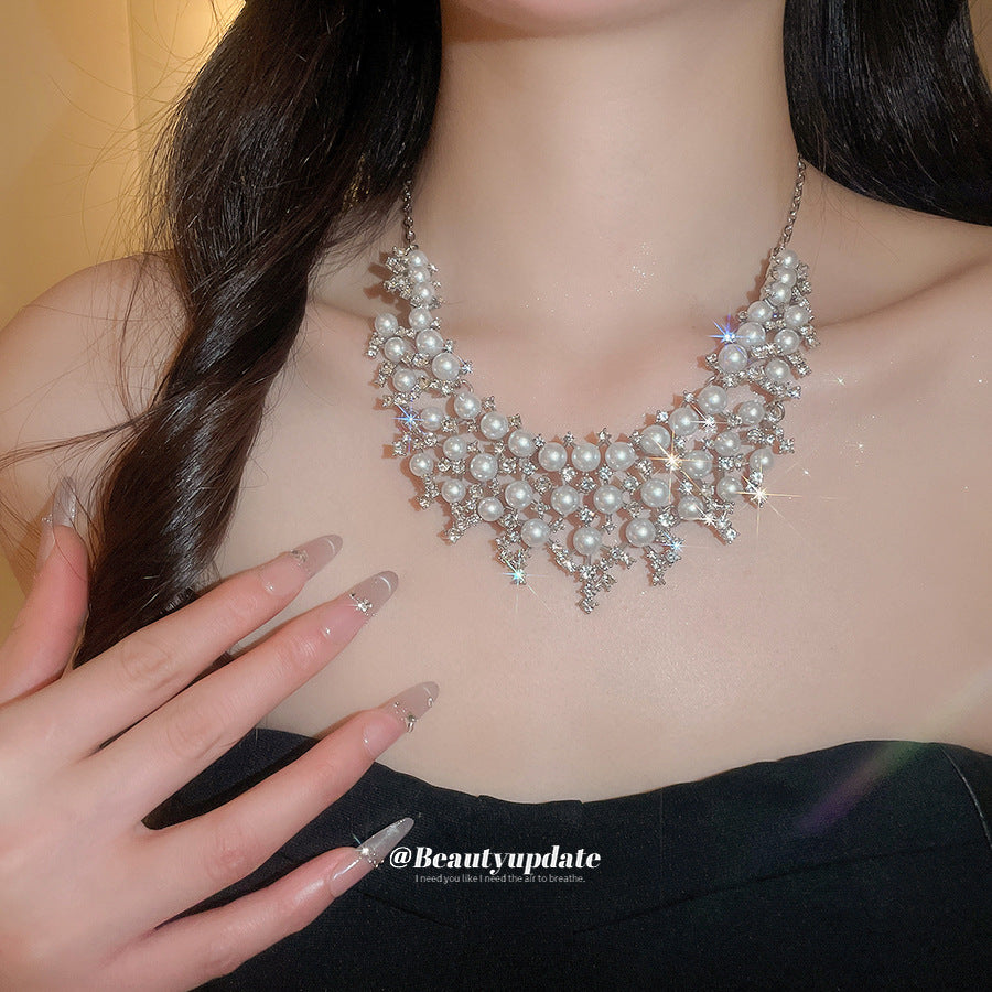 Openwork Pearl Earrings and Necklace