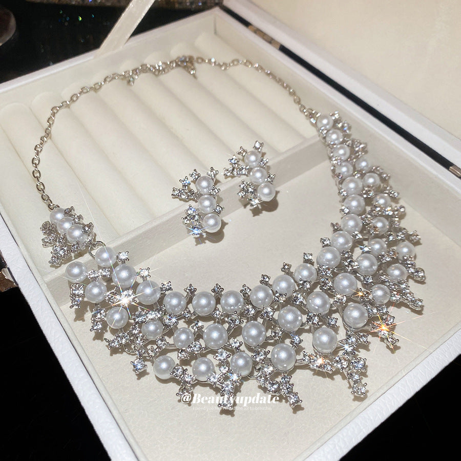 Openwork Pearl Earrings and Necklace