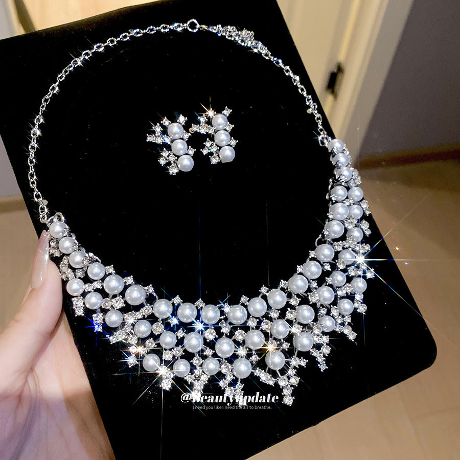 Openwork Pearl Earrings and Necklace