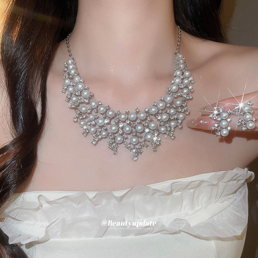 Openwork Pearl Earrings and Necklace