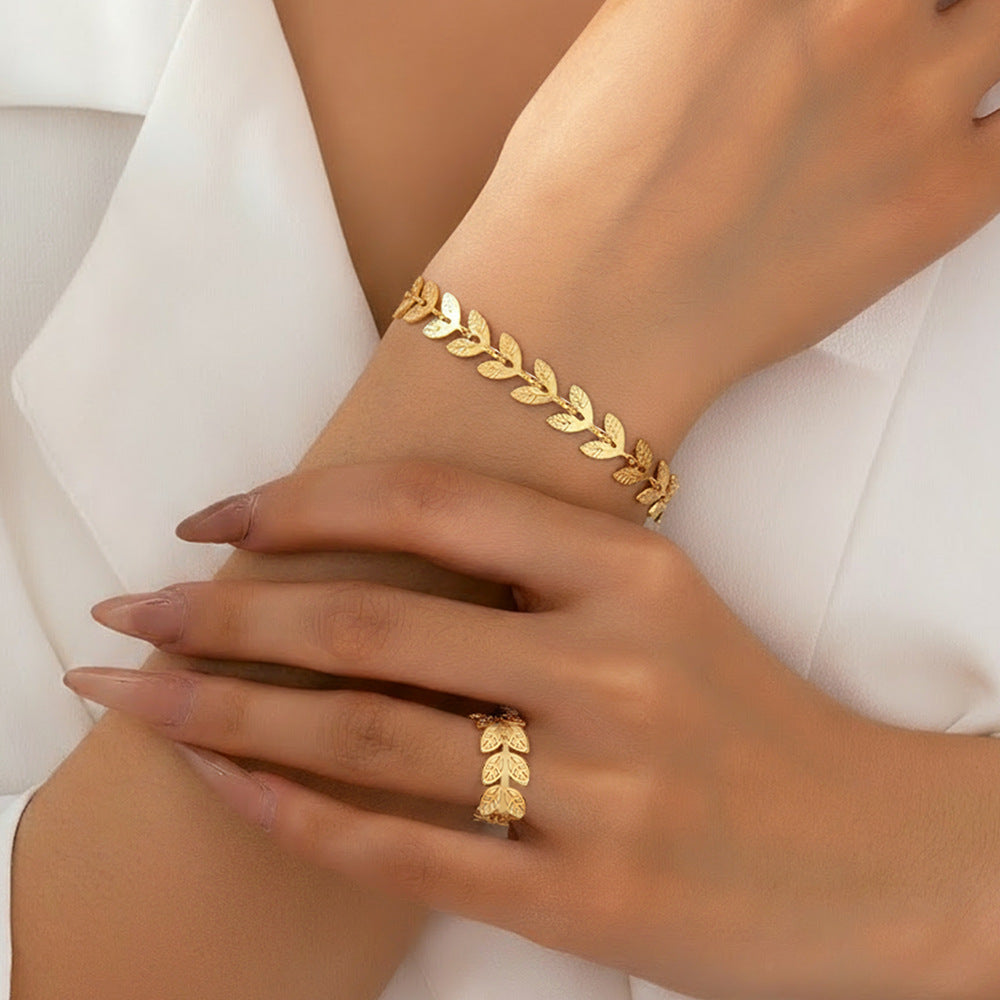 SJWSET02 - Leaf Bracelet & Ring Stainless Steel