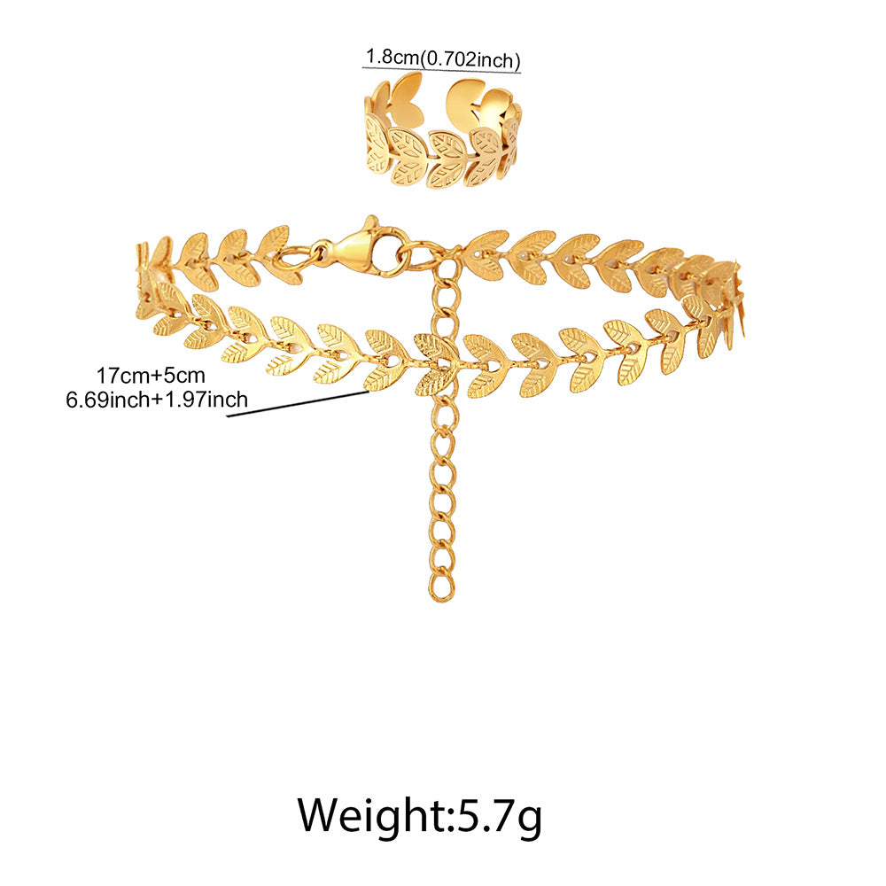 SJWSET02 - Leaf Bracelet & Ring Stainless Steel