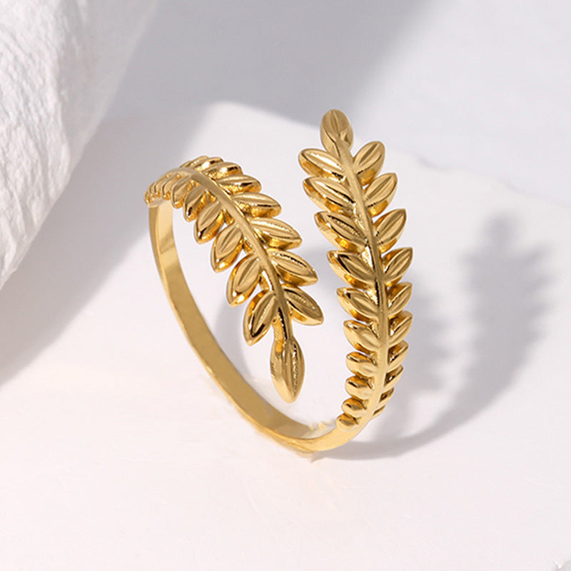 SRNG-31 - Leaf Shaped Stainless Steel Ring - Adjustable