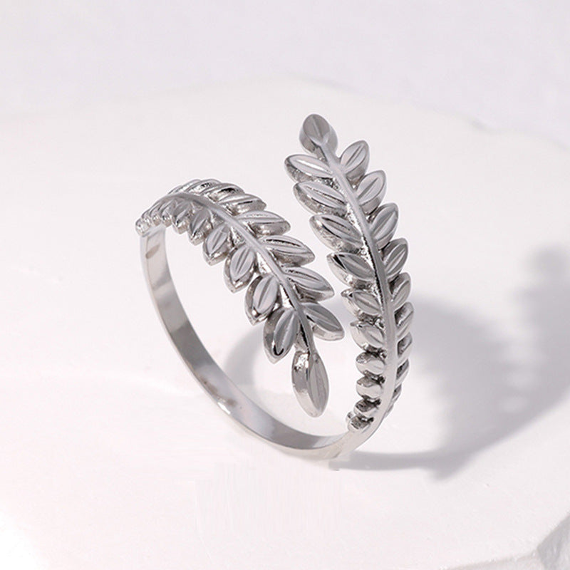 SRNG-31 - Leaf Shaped Stainless Steel Ring - Adjustable