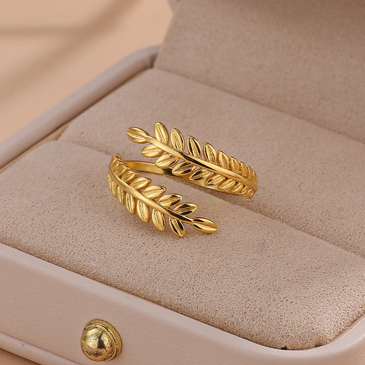 SRNG-31 - Leaf Shaped Stainless Steel Ring - Adjustable