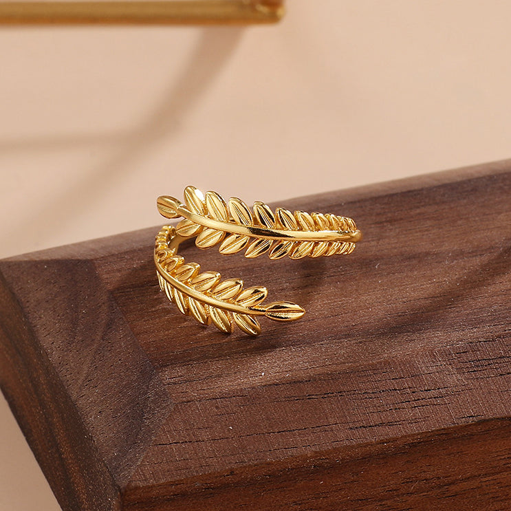 SRNG-31 - Leaf Shaped Stainless Steel Ring - Adjustable