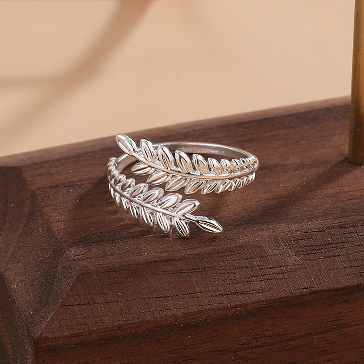 SRNG-31 - Leaf Shaped Stainless Steel Ring - Adjustable