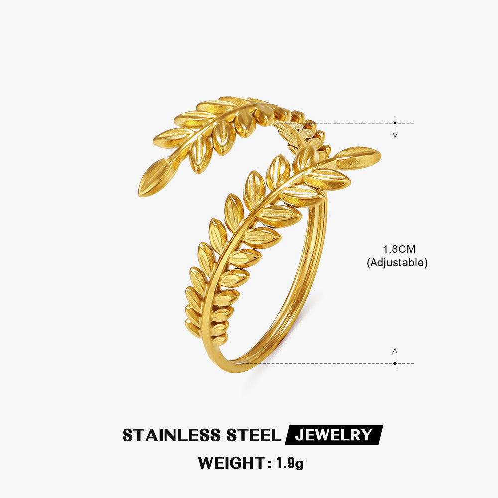 SRNG-31 - Leaf Shaped Stainless Steel Ring - Adjustable