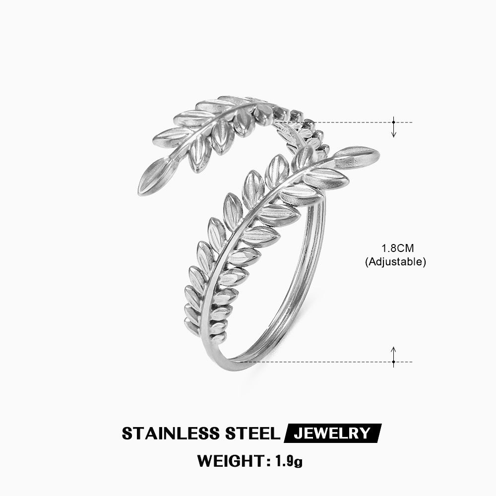 SRNG-31 - Leaf Shaped Stainless Steel Ring - Adjustable