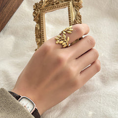 SRNG-35 - Leaf Stainless Steel Ring - Adjustable