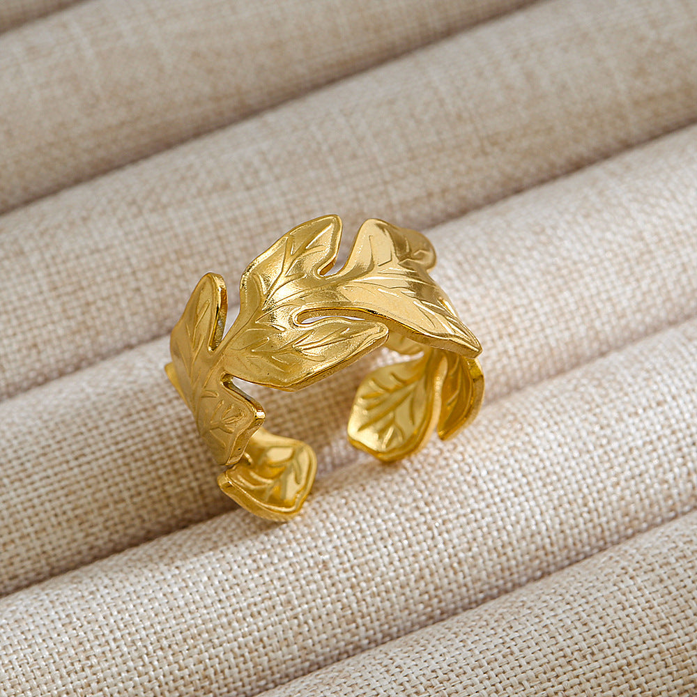 SRNG-55 - Leaf Stainless Steel Ring - Adjustable