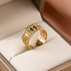 SRNG-33 - Leaf Stainless Steel Ring - Adjustable