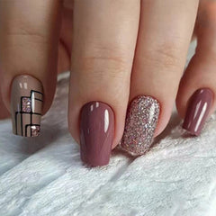 Line Pattern Short Fake Nails - 24Pcs