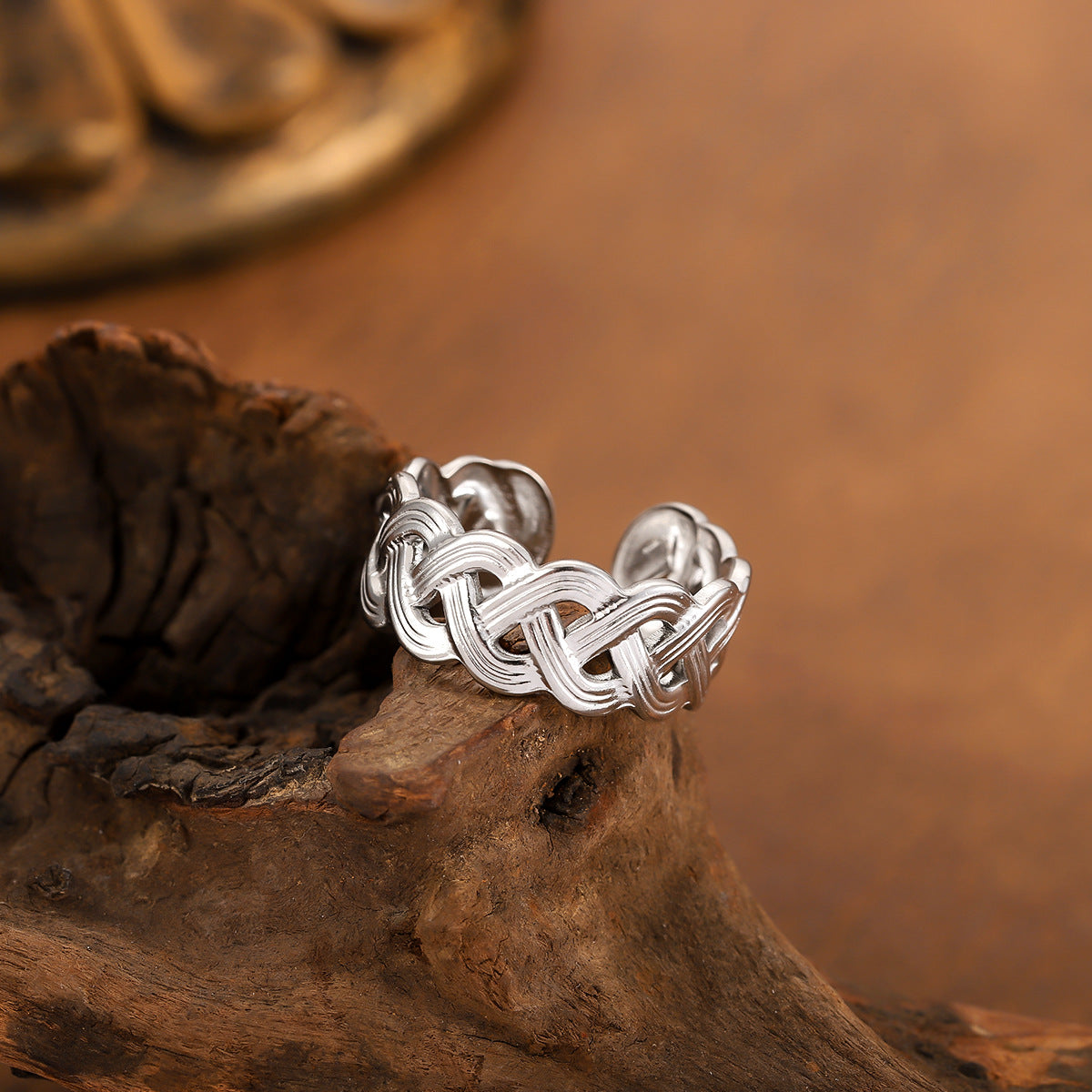 SRNG-04 - Line Woven Court Stainless Steel Ring - Adjustable