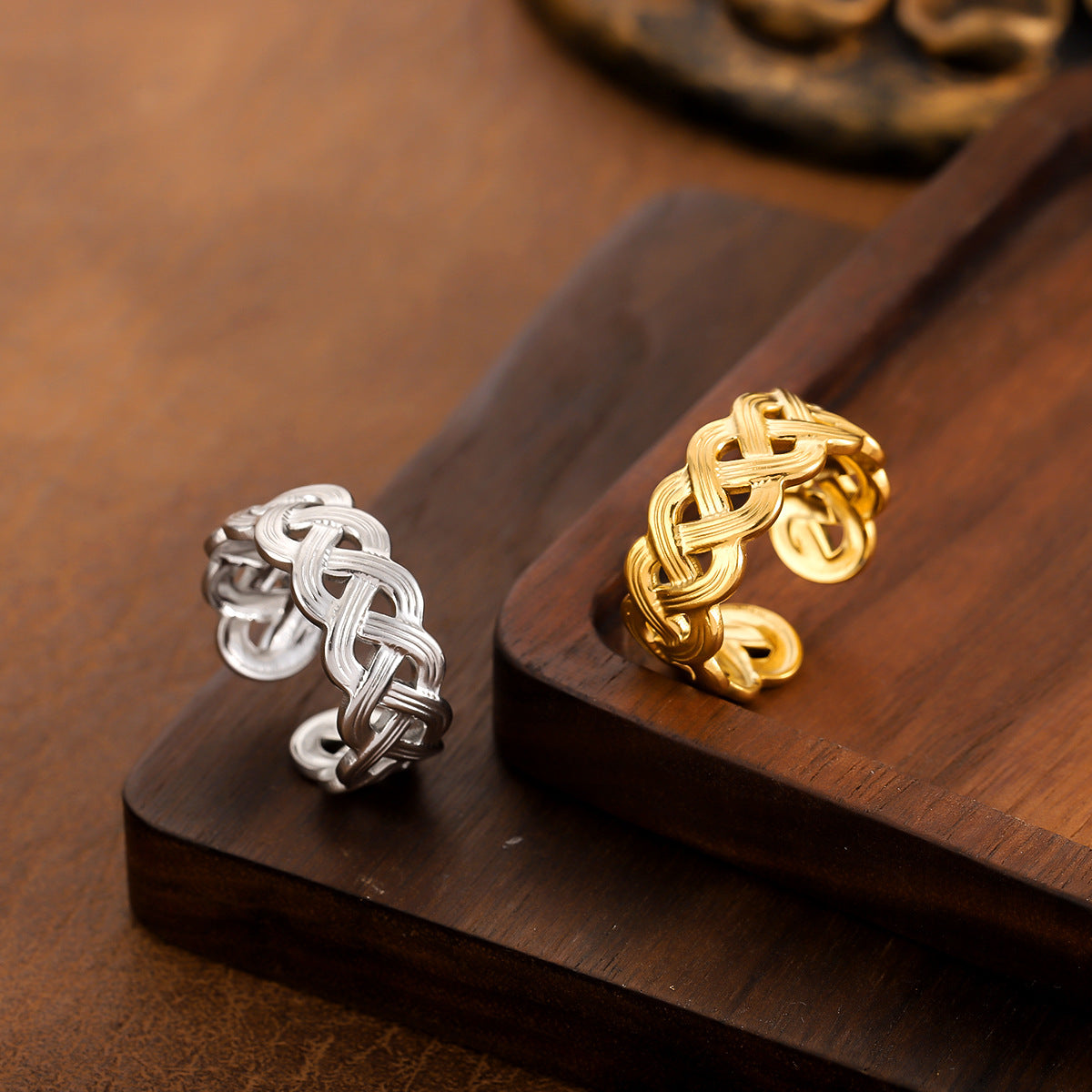SRNG-04 - Line Woven Court Stainless Steel Ring - Adjustable