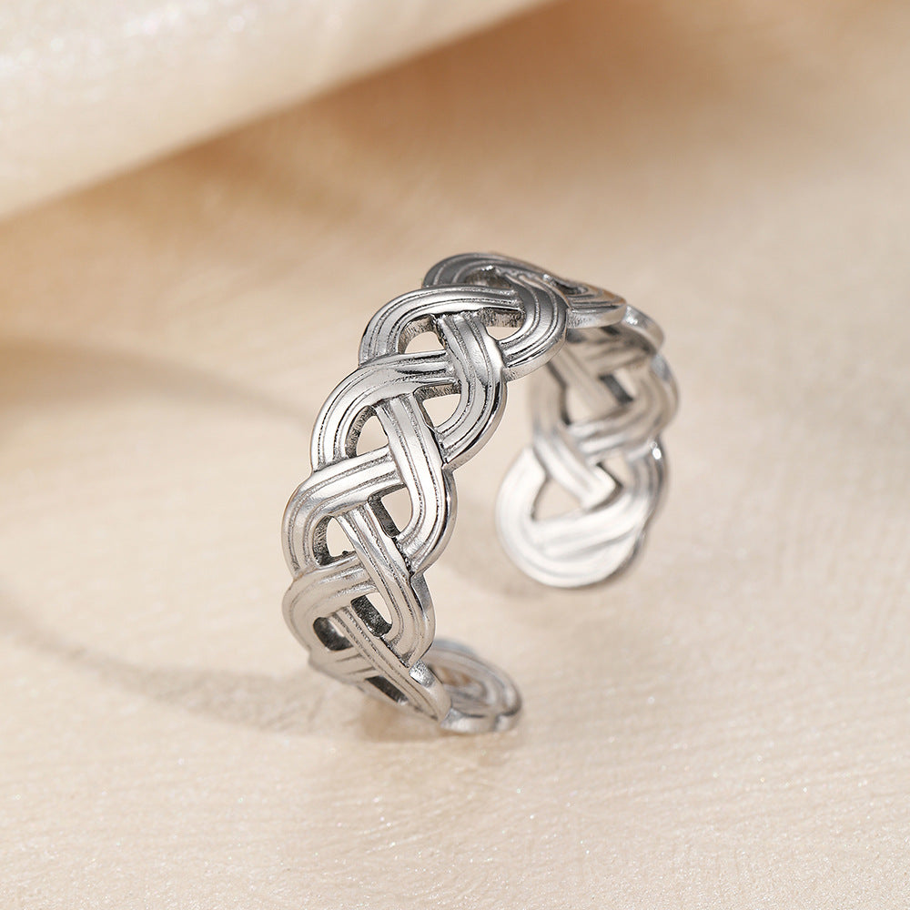 SRNG-04 - Line Woven Court Stainless Steel Ring - Adjustable