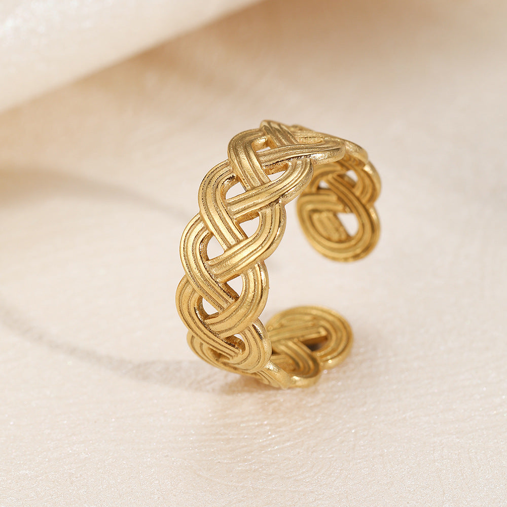 SRNG-04 - Line Woven Court Stainless Steel Ring - Adjustable