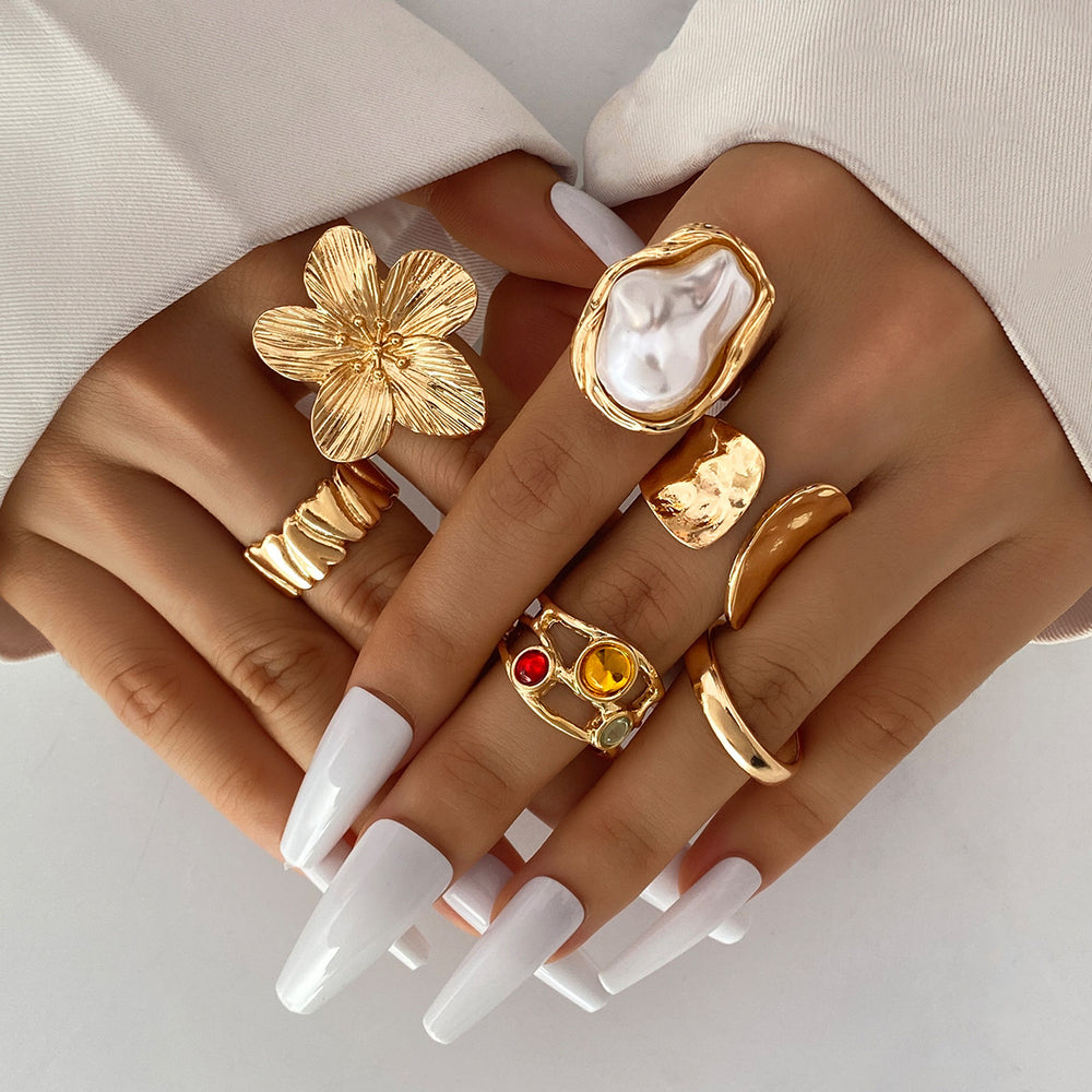 Liquid Lava Flower Open Rings