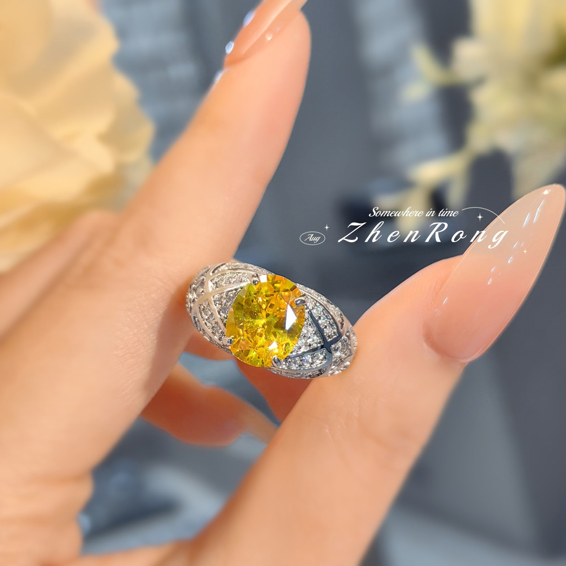 Luxurious Oval Yellow Ring- Adjustable
