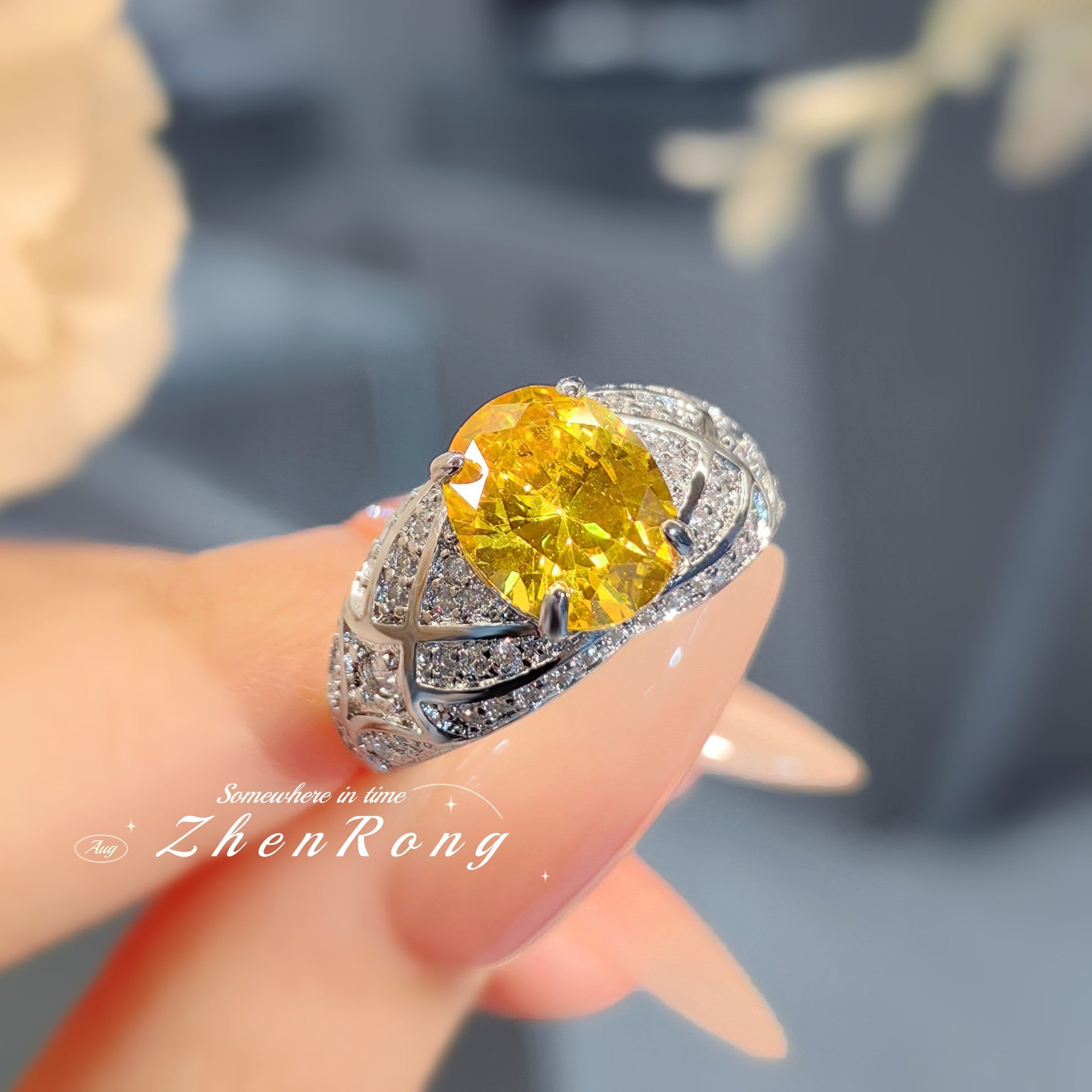 Luxurious Oval Yellow Ring- Adjustable